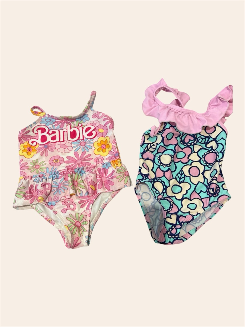 Barbie Pink Multicolor Floral Ruffle One-Piece Swimsuit Set